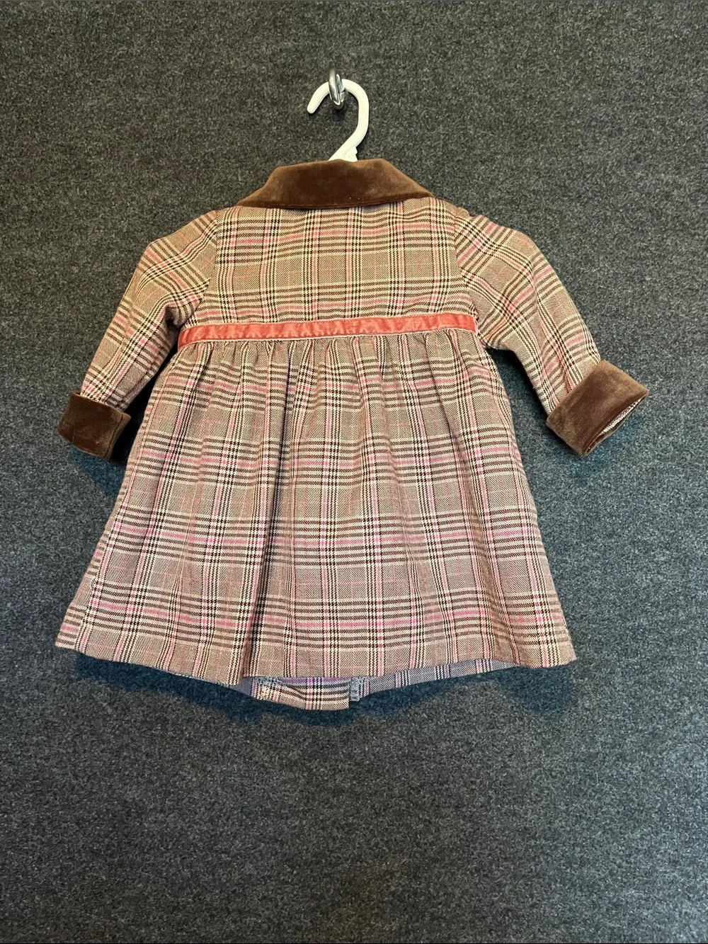 Little Bitty Plaid Lace-Trim Dress, Coat and Hat with Velvet Bow